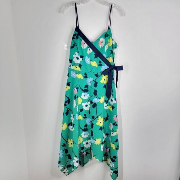 BANANA REPUBLIC Midi Dress Green Black Yellow Floral Flowy Size 6 - Picture 2 of 8